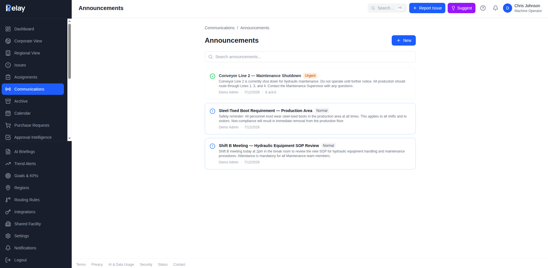Operational Announcements in Relay
