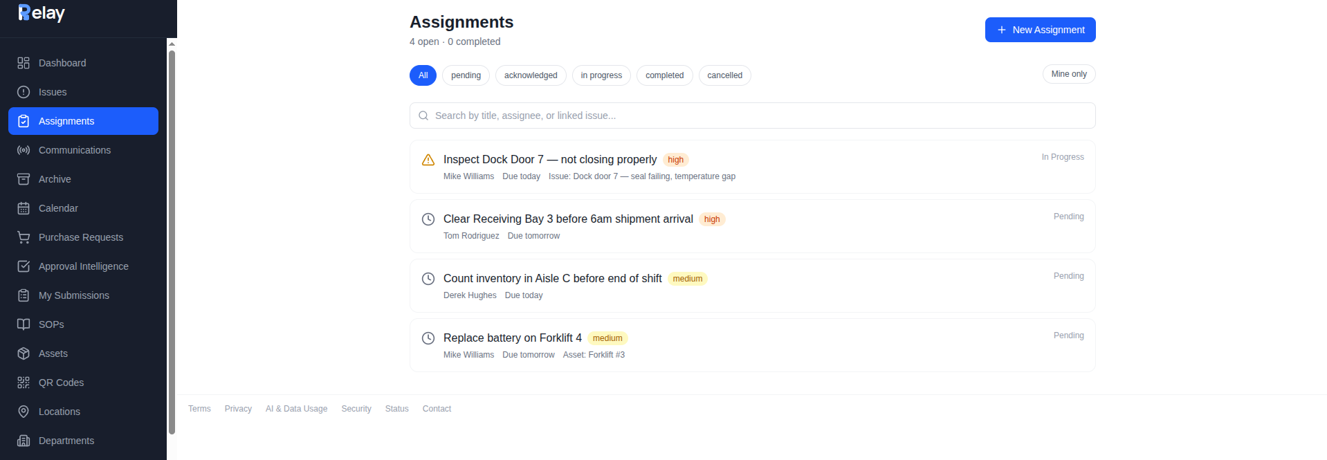 Assignments in Relay
