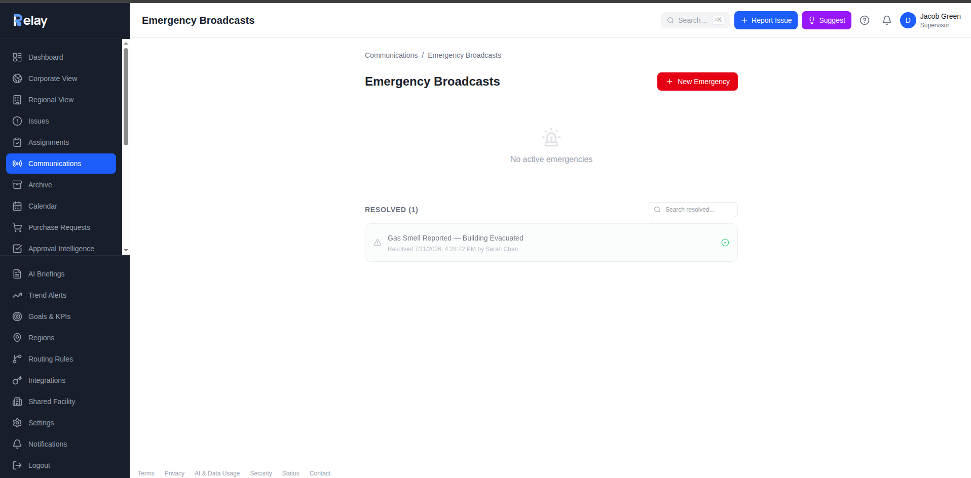 Emergency Broadcasts in Relay